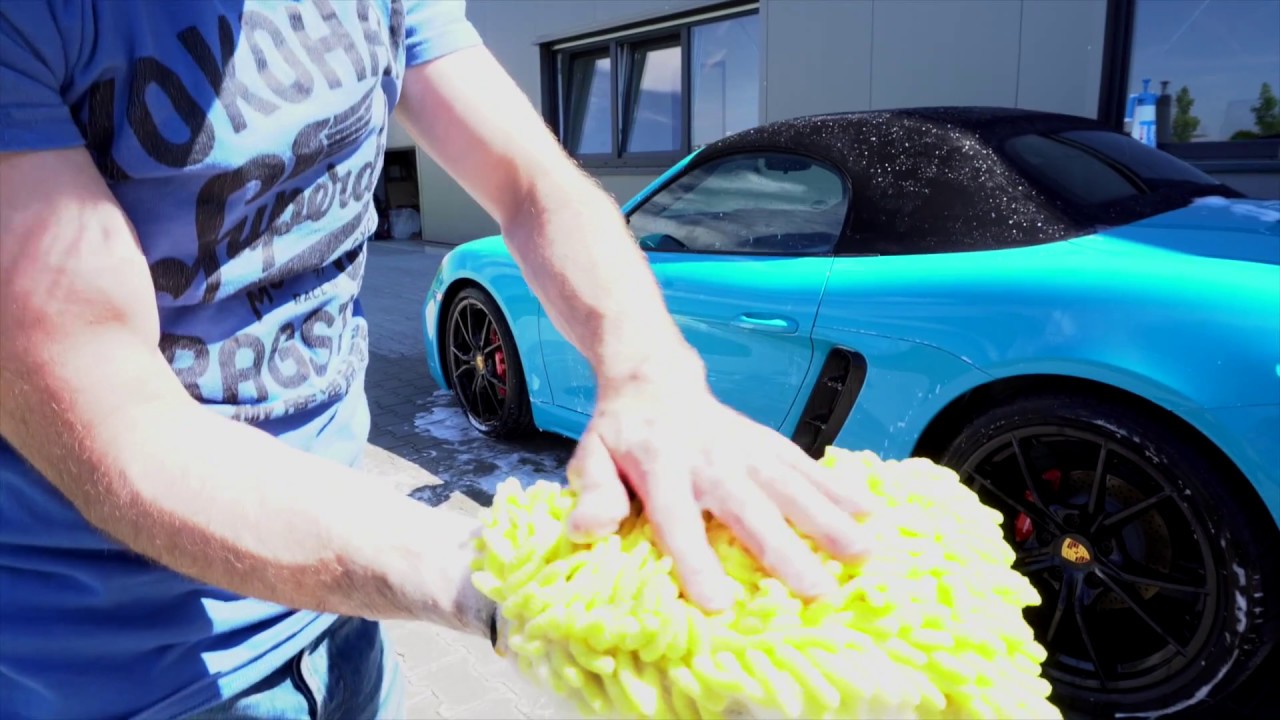 Auto richtig Waschen - Handw&auml;sche ber&uuml;hrungslos kratzerfrei Teil 3 Porsche 718 Boxster S miamiblau