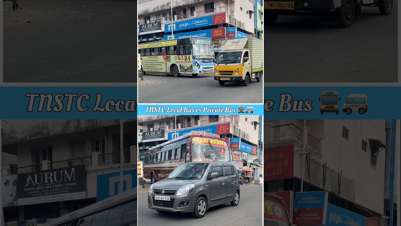 Local TNSTC Bus vs Private Bus | Small Market Road Turn 🚦🔥