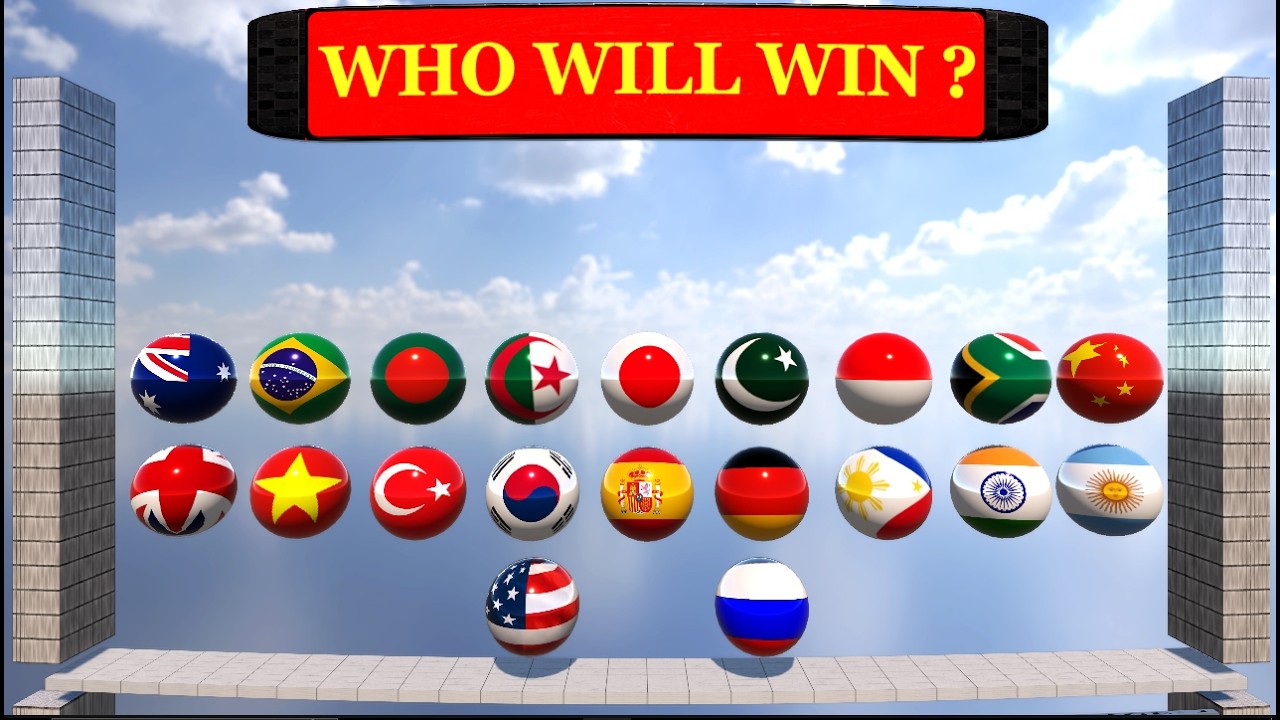 20 Countries Marble Race in Algoodoo 3D  WHO WILL WIN