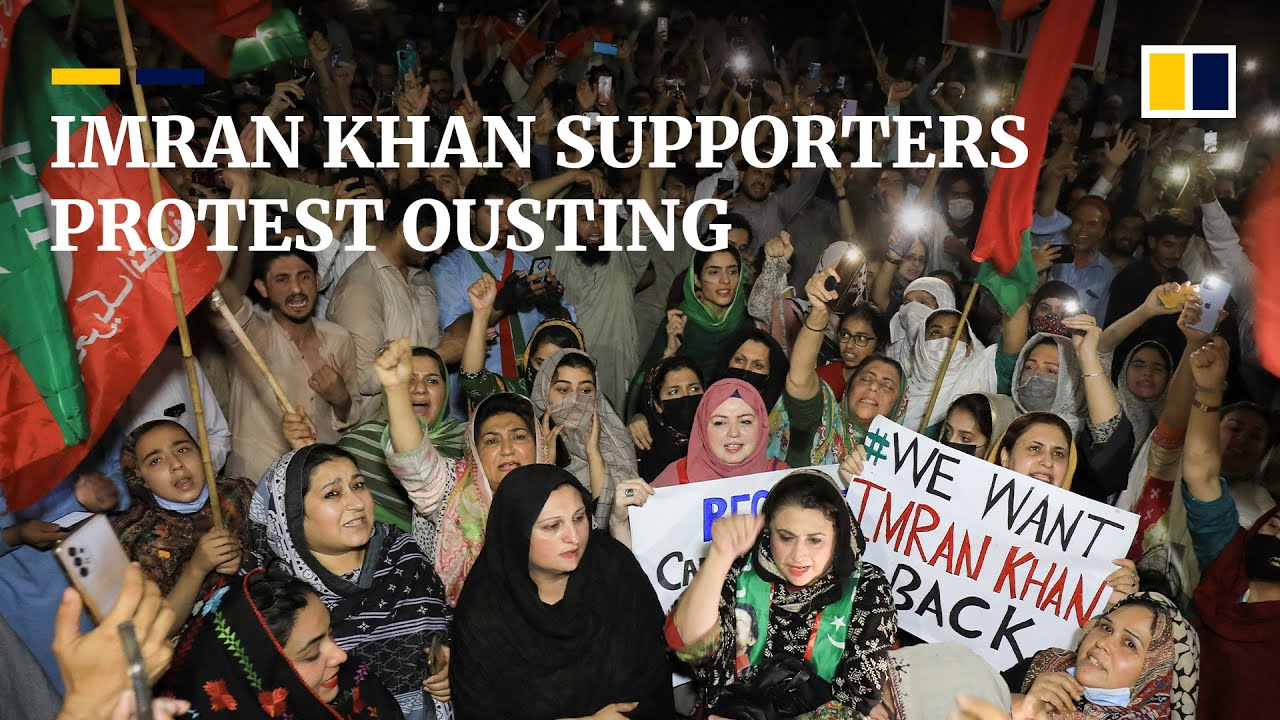 Protesters rally against Imran Khan&rsquo;s removal as parliament elects new prime minister