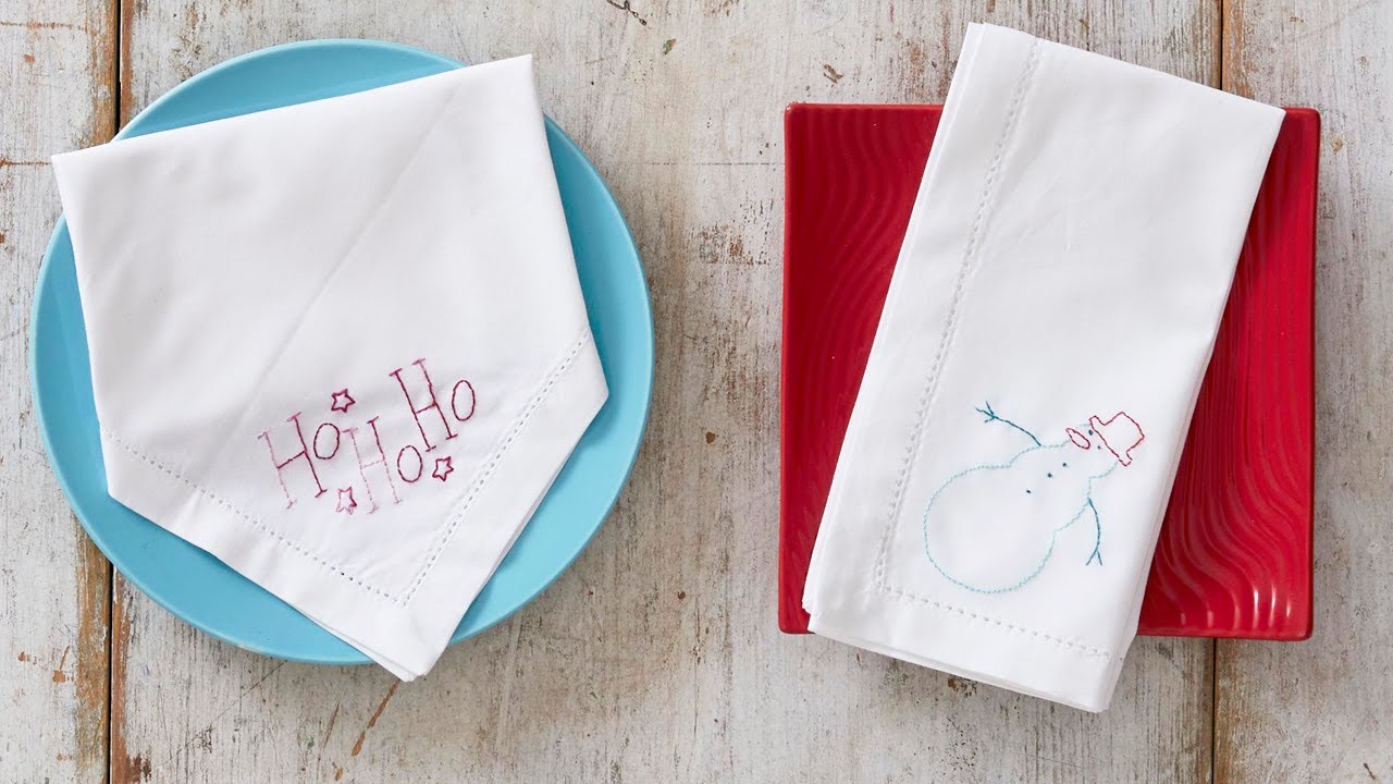 Easy Embroidered Holiday Napkins