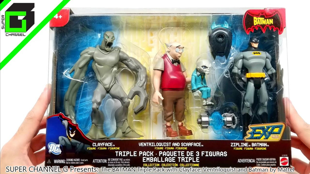 The BATMAN Triple Pack action figure set by Mattel with Clayface, Ventriloquist and Scarface