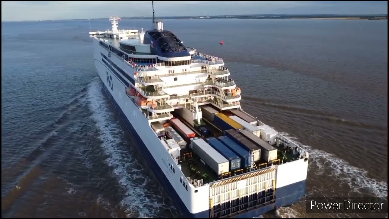 P&O pride of Hull ferry to Rotterdam  Drone cinematography.