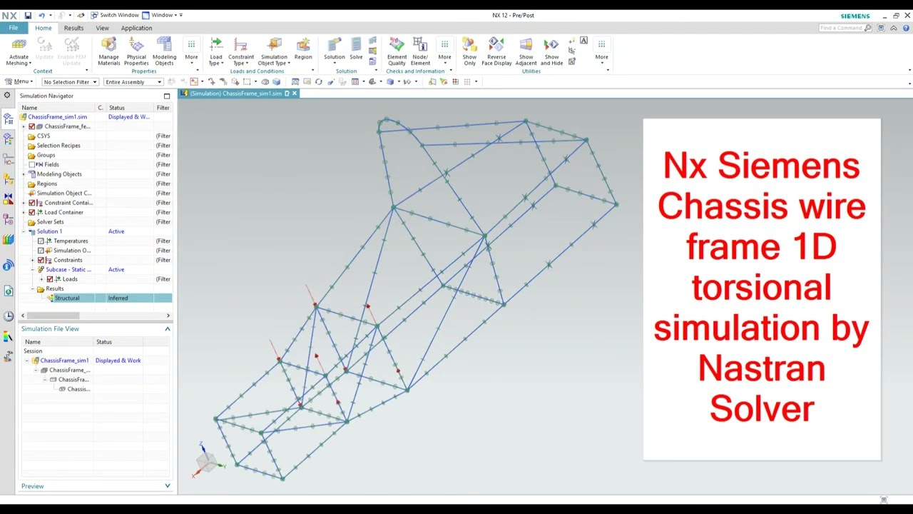 SIemens Nx tutorial Torsional  1D analysis for student formula racing car FEA nastran solver