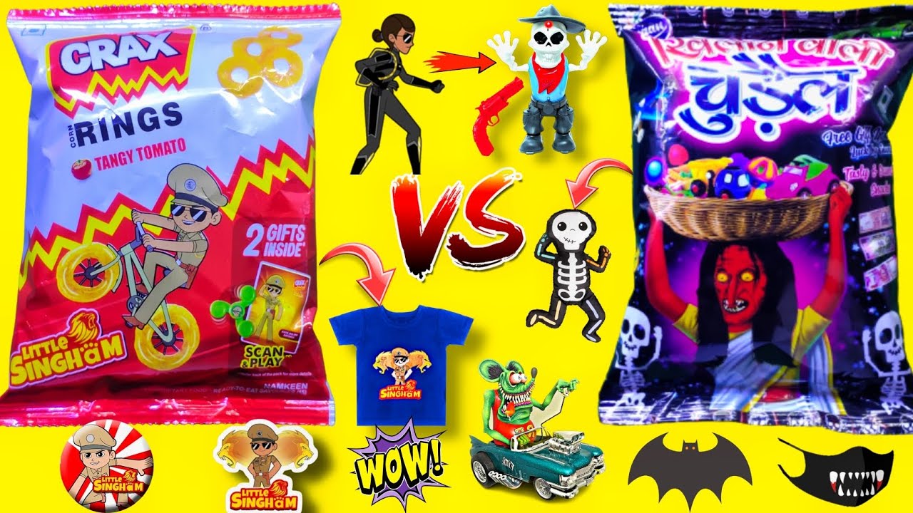 🤩 Crax Rings Little Singham 🕺🏻 Vs Khilone Wali Chudail Snacks With Free Scary 👻 Toys Inside 🤩