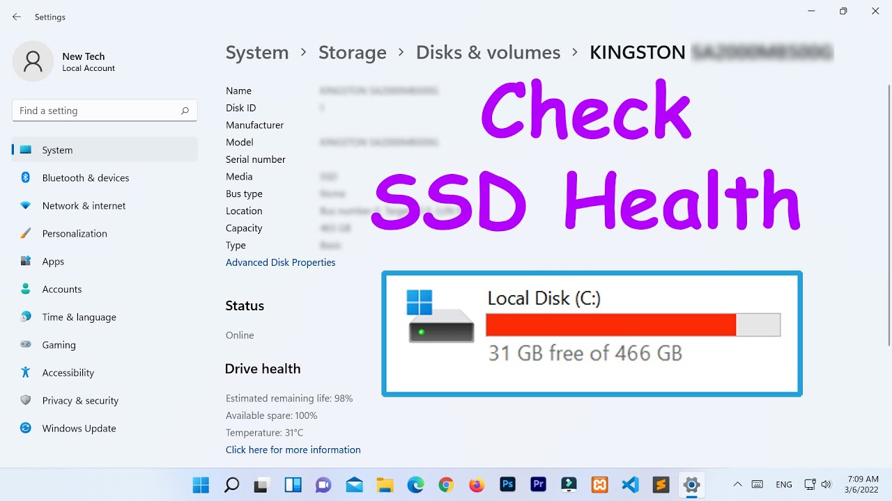 How to check SSD drive health, space & temperature in Windows 11