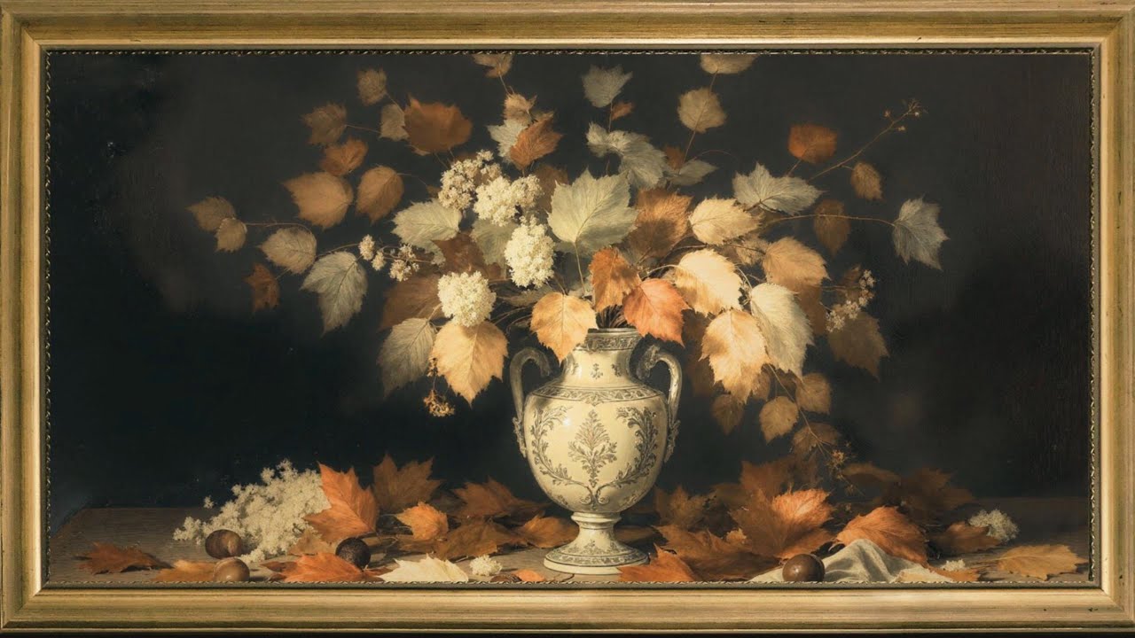 Still Moments of Fall - Vintage Floral Art in Elegant Vase | Calming Fall Art Frame TV Display