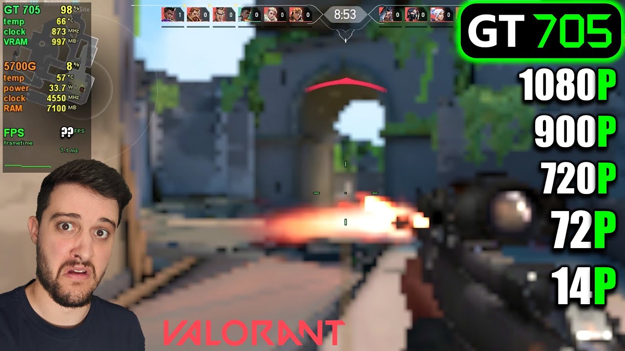 GT 705 - VALORANT at 14p, 72p, 720p, 900p and 1080p!