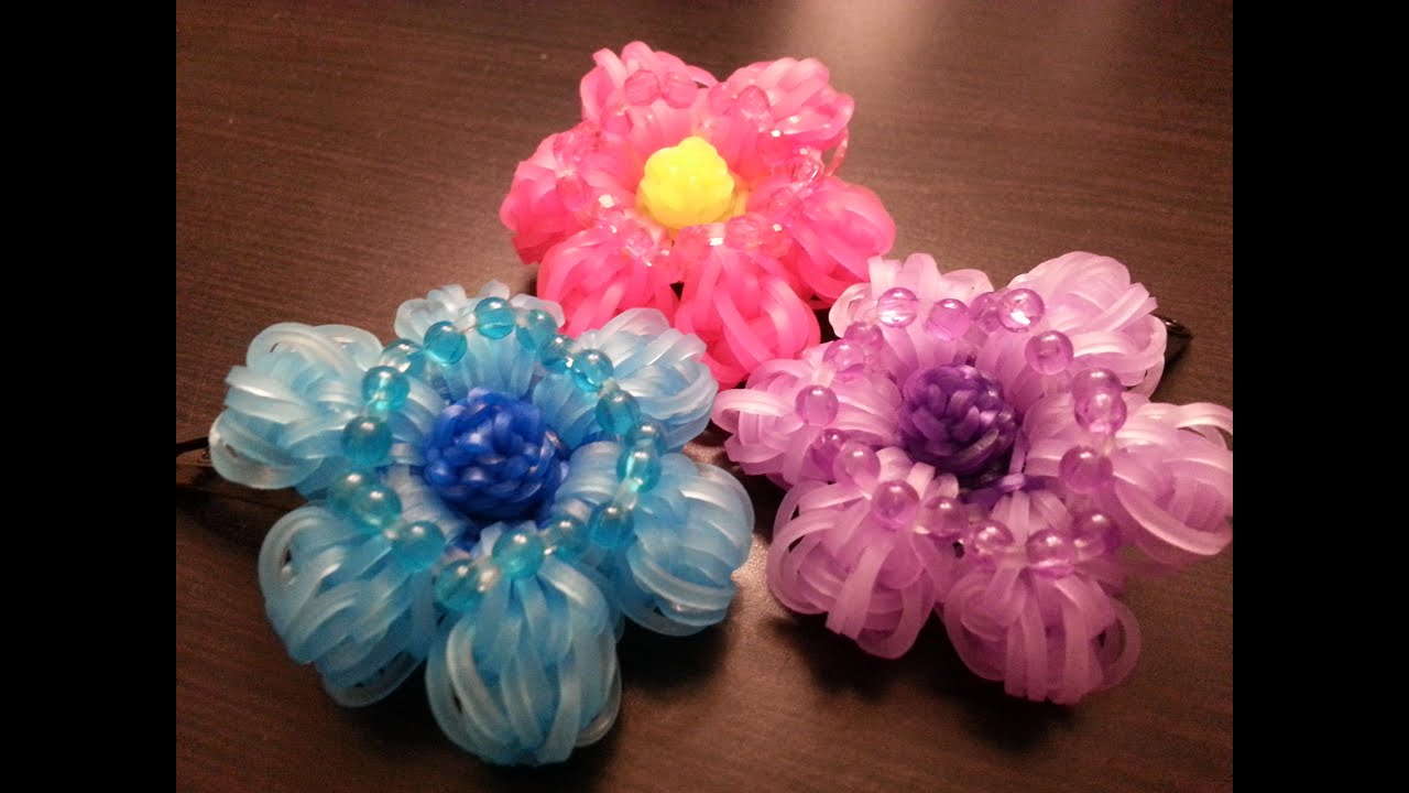 Rainbow loom Beaded Flower Hair clip
