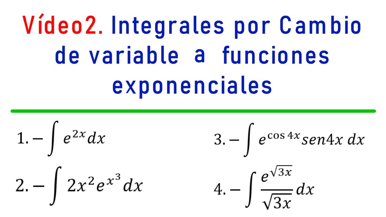 Vídeo 2. Integrales por cambio de variable a Funciones Exponenciales