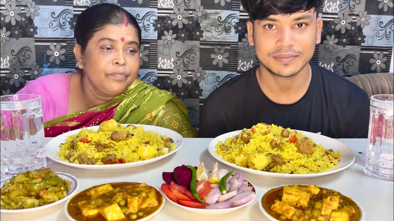 Asmr Eating Palou Chawal, Matar Paneer Masala, Salad, Beans Aloo | Mukbang Eating Show