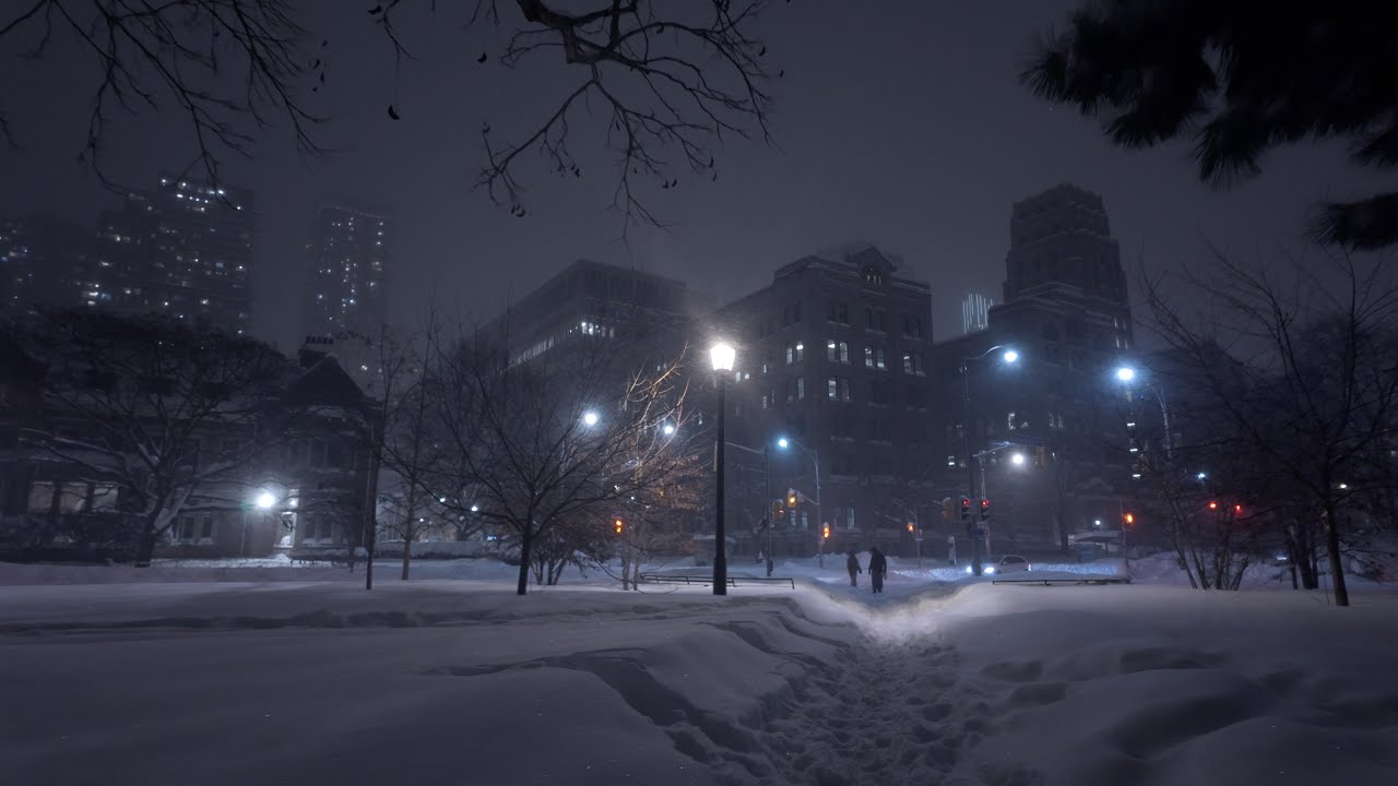 4K Night Snow Walk in Toronto – Vortex Snowfall | Ambient Walk