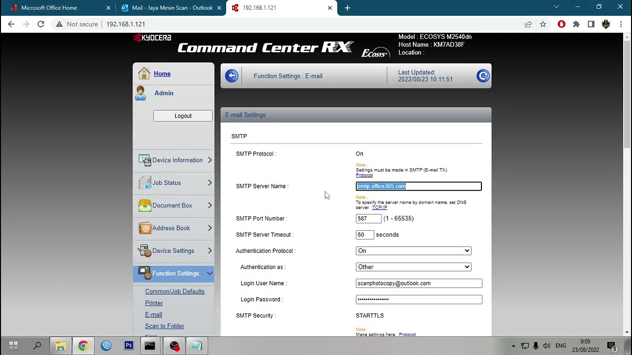 Cara scan to email (outlook 365 / gmail ) kyocera | Fix Error 1102 Kyocera Scan