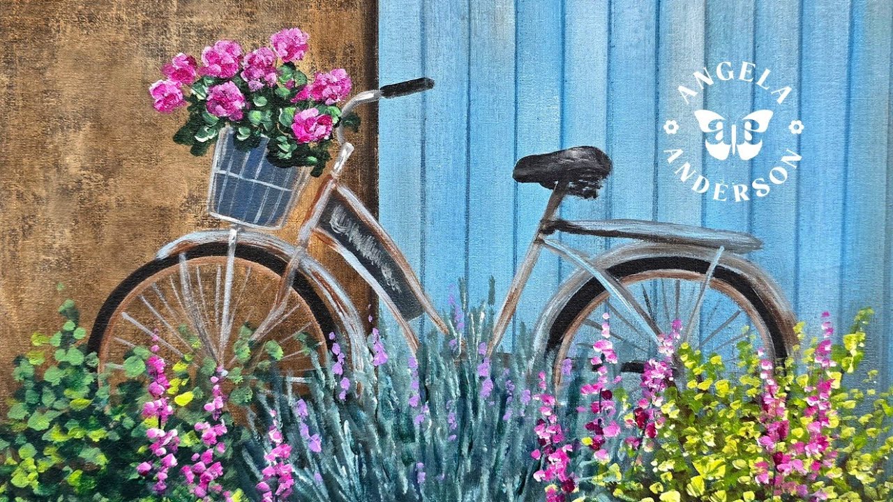 Floral Garden Bicycle with Flowers Acrylic Painting Tutorial
