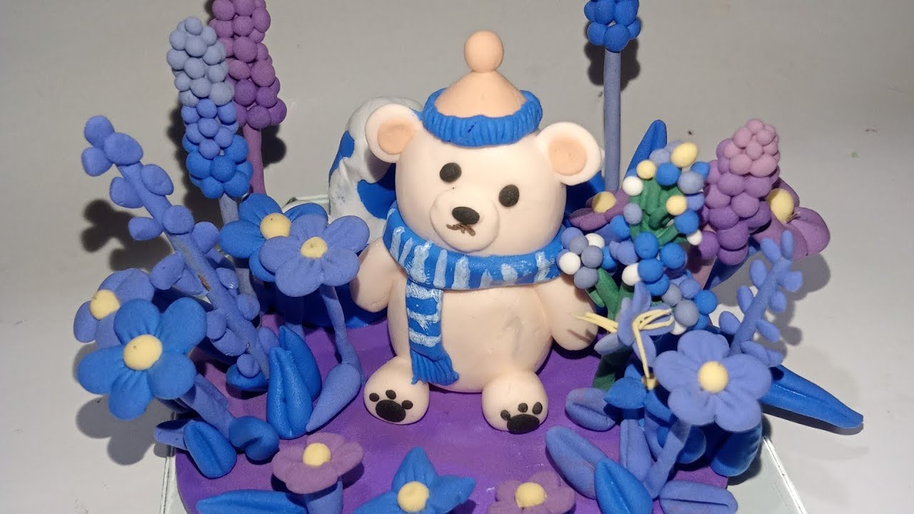 🧸 Winter Craft Ideas With Clay 💕 Teddy Bear and flowers ✨ Super Clay Craft 💙 #everyone #viralvideo 