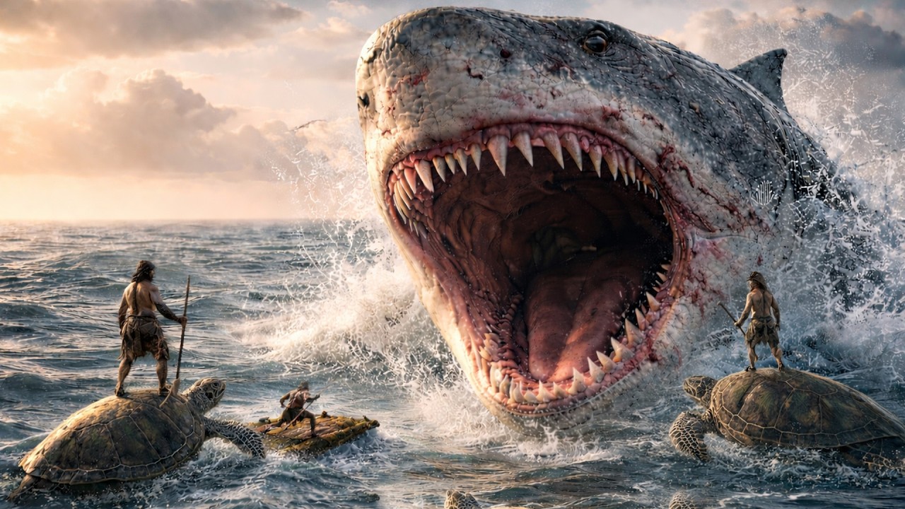Prehistoric Humans vs Giant Shark: Saving The Giant Turtle – A Brutal Survival War!