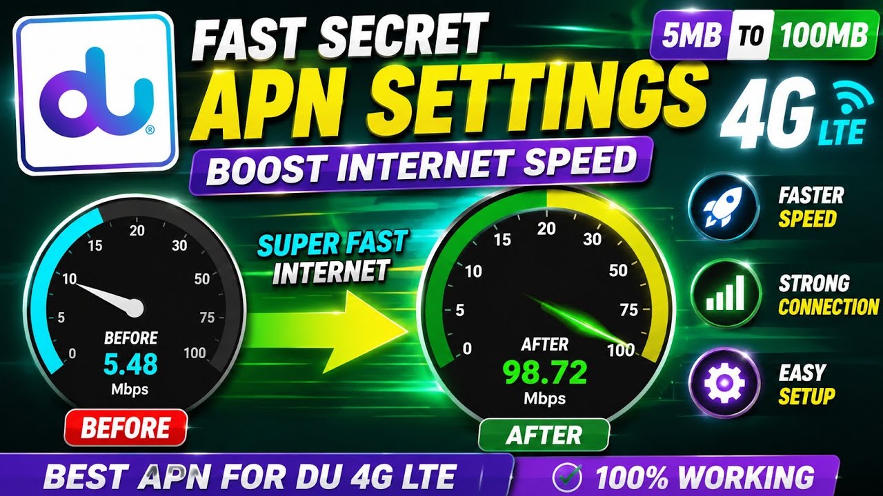 Du unlimited 4G Slow internet quickly fast Settings | du internet Settings