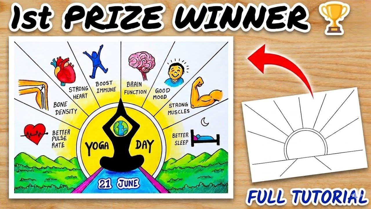 Yoga Day Drawing / International Yoga Day Drawing / Yoga Day Poster Drawing / Yoga Day Drawing Easy