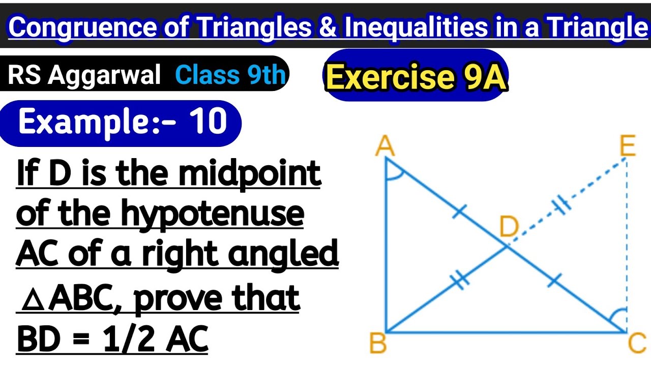 If d is the midpoint of the hypotenuse ac of a right angled triangle abc | Rs Aggarwal Class 9 Ex 9A