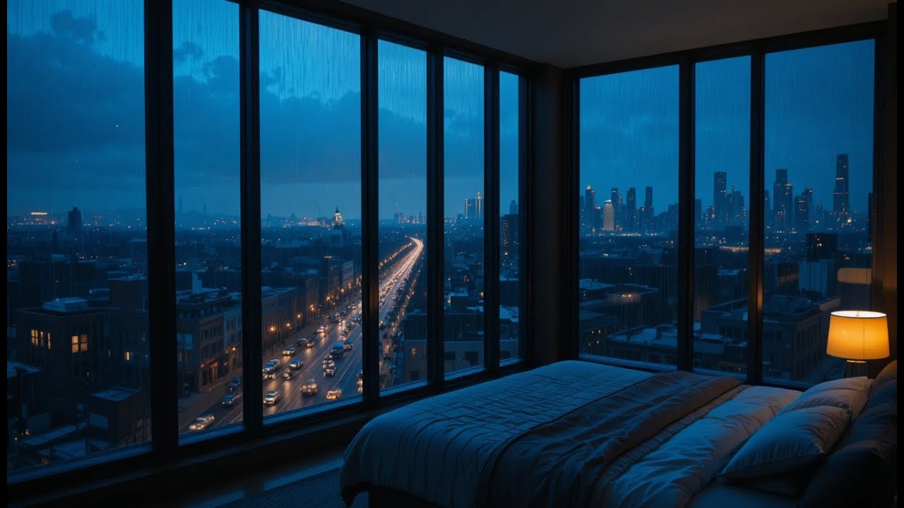 Rainy City Window 🌧️ Night Rain Sounds for Deep Sleep, Relaxing ASMR