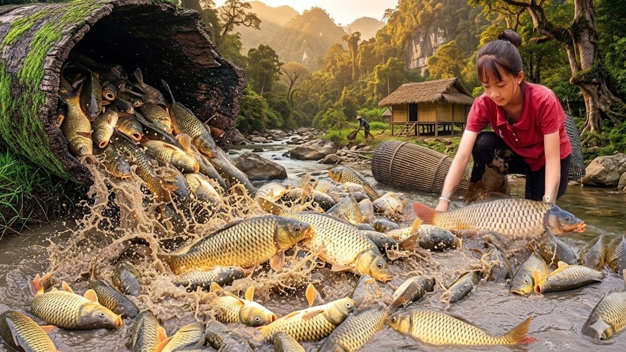 Harvesting Many Giant Wild Carp — Loaded Pond Catch to Countryside Market
