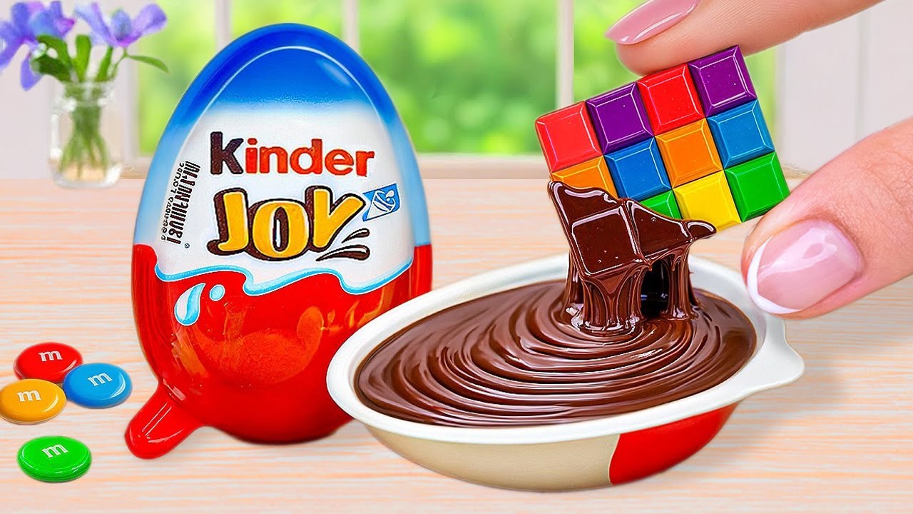 Kinder Chocolate vs Rainbow Cake | Mini Kinder Joy Cake Recipe With Rainbow Chocolate