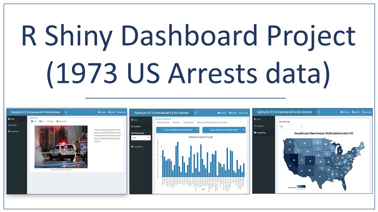 R Shiny Dashboard Portfolio Project | 1973 USArrests Dashboard | R Shiny Tutorial for Beginners