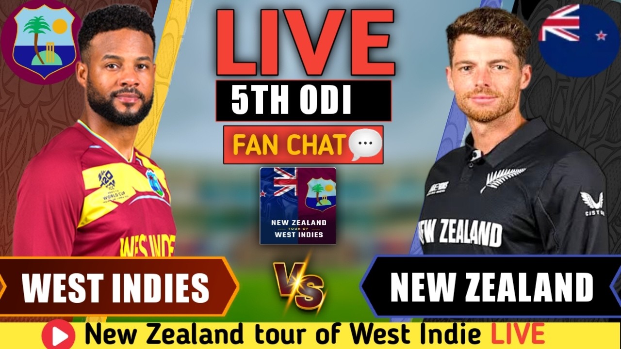 NZ vs WI LIVE 🔴 | New Zealand vs West Indies Live Match Today | 5TH ODI Live Score