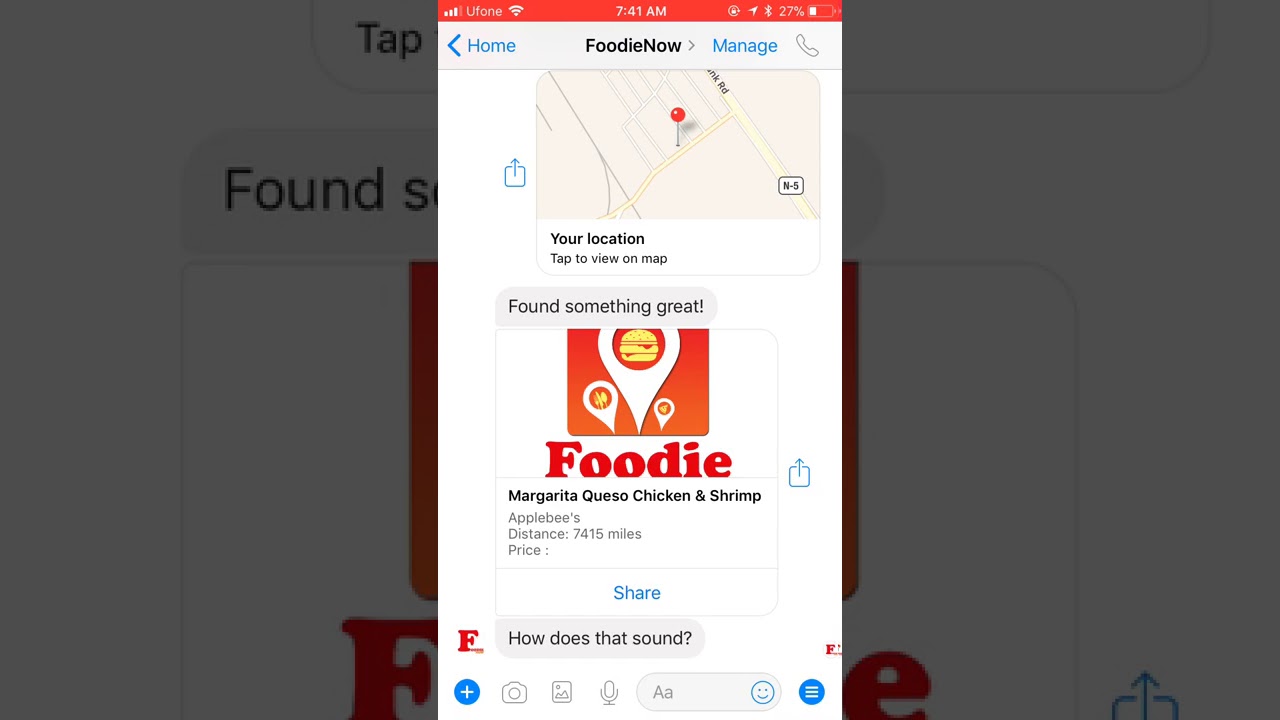 FoodieNow Facebook Chatbot built in Node JS