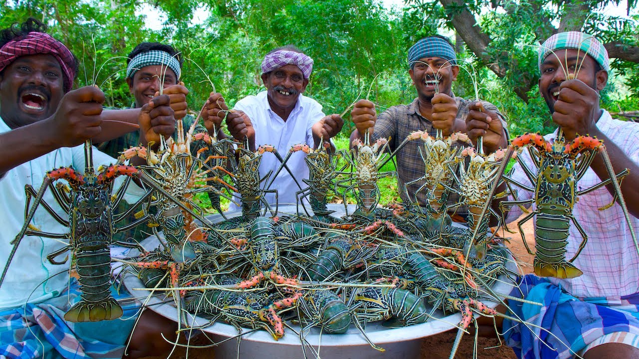 BIG LOBSTER | 50 KG Lobster Fry Cooking and Eating In Village | Lobster Recipes with Indian Masala