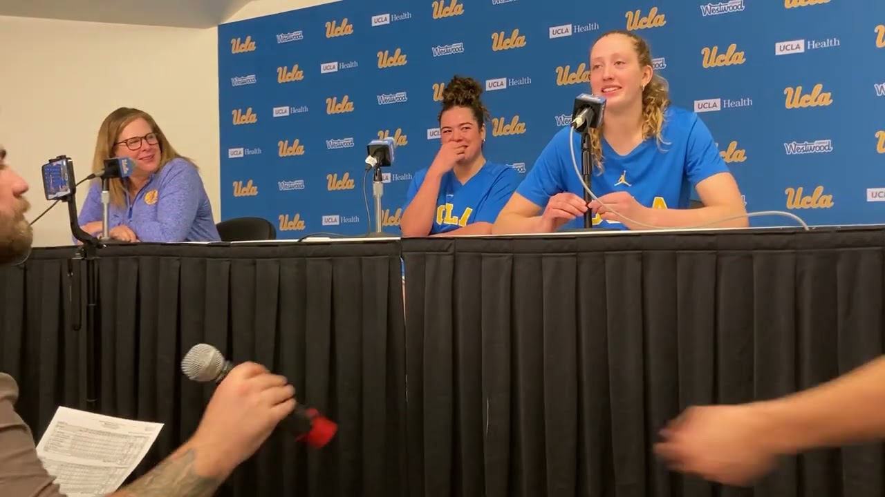 UCLA’s Cori Close, Gianna Kneepkens, and Charlisse Leger-Walker press conference after Maryland win