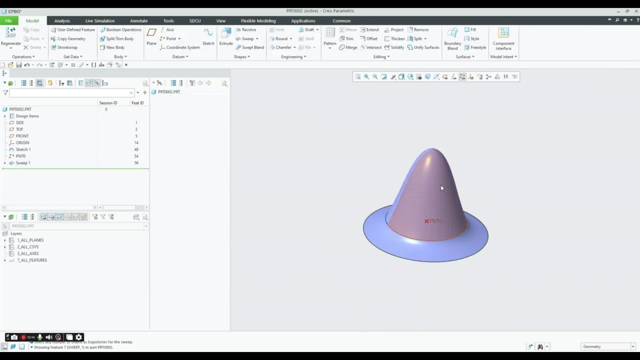 Creo Surface Modeling – Sweep Using Trajpar |Creo Tutorial