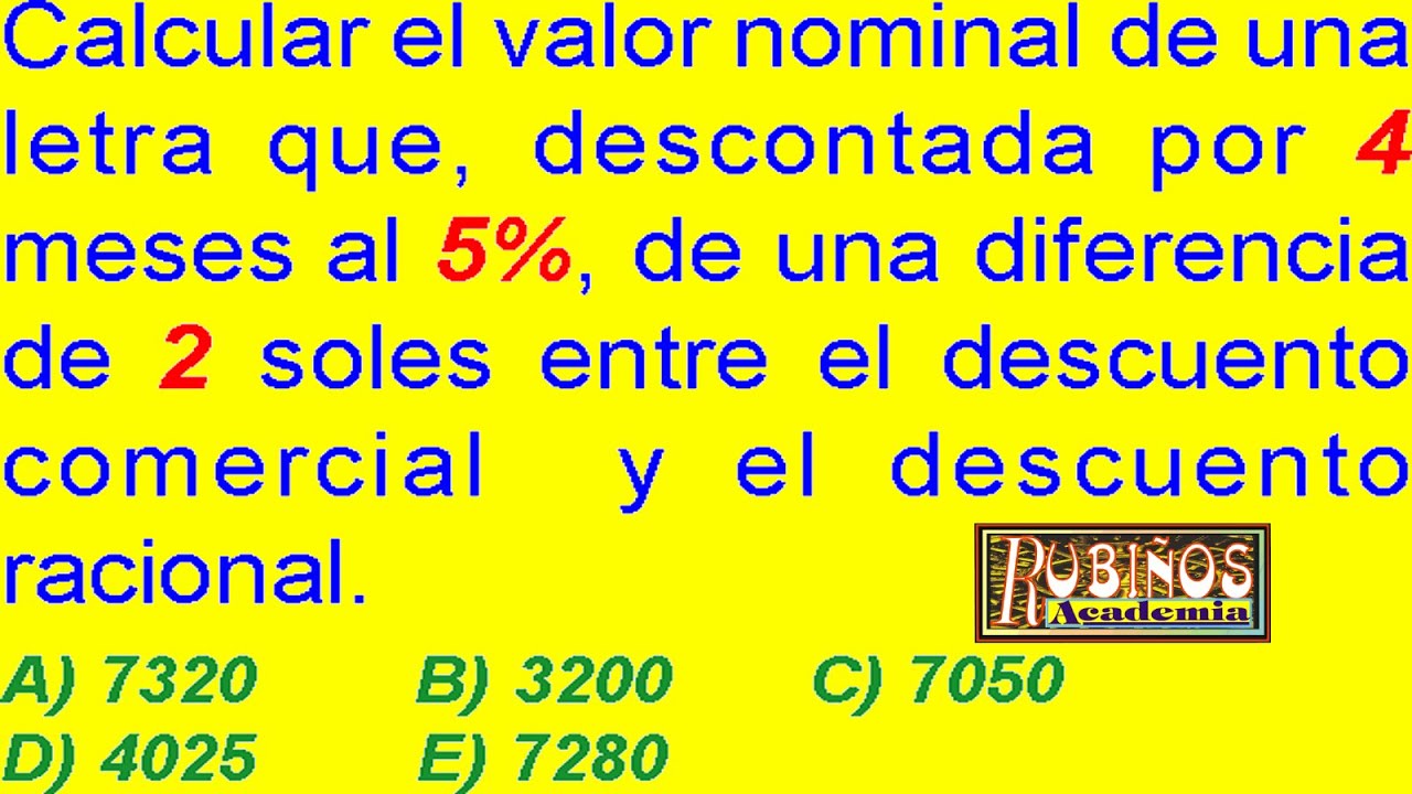 DESCUENTO COMERCIAL Y RACIONAL EJERCICIO RESUELTO - ARITMÉTICA COMERCIAL