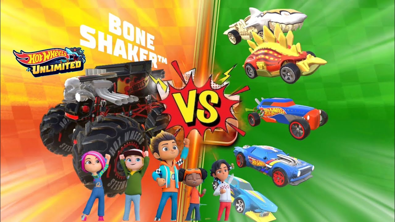 Hot Wheels Unlimited | Let's Race | Monster Truck Bone Shaker In Halloween Tracks And World Tracks
