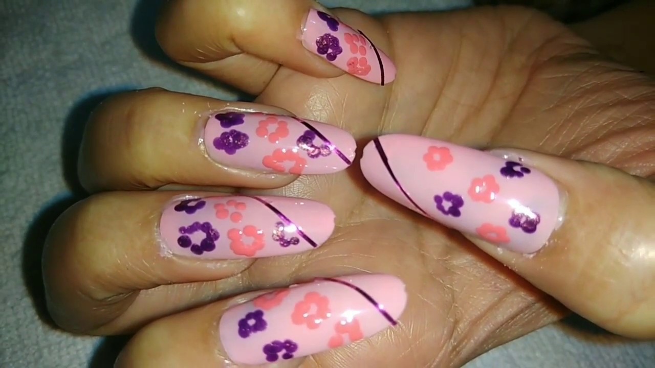 Floral design| Floral design using Striping tapes| Nail art using dotting tools