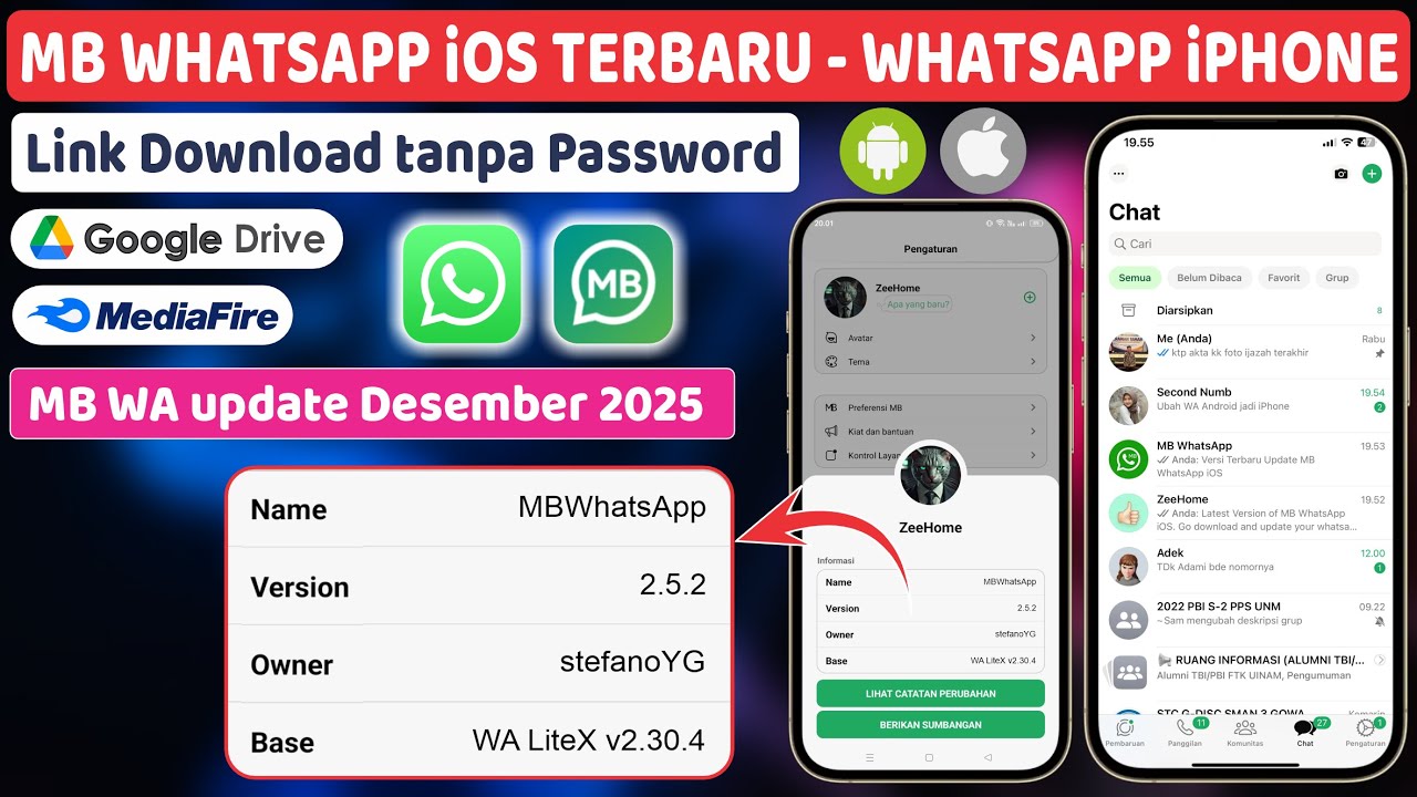 Update MB WhatsApp iOS v2.5.2 tanggal 3 Desember 2025 ⚡Tampilan WA Android jadi seperti iPhone
