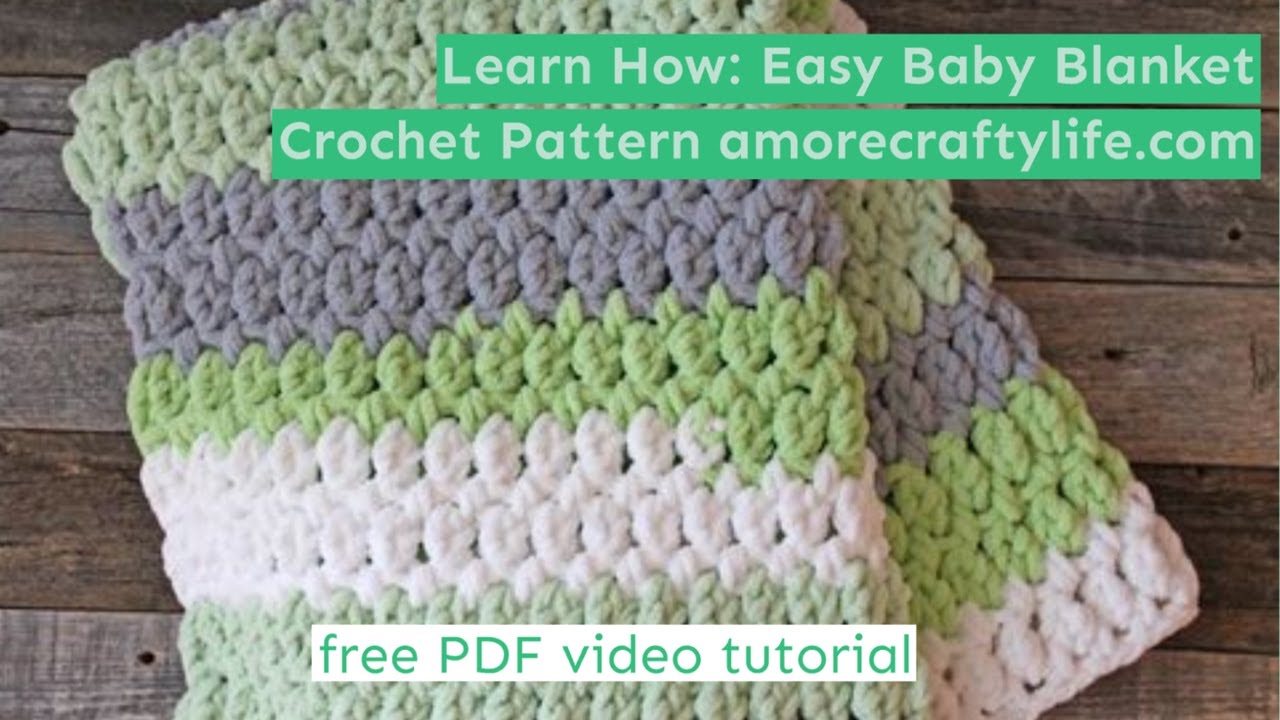 Bernat Blanket Yarn Stripes Easy Double Cluster Baby Blanket Crochet Pattern Quick