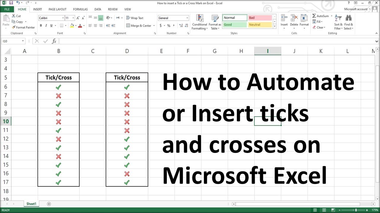 How to Automate or Insert a Tick or a Cross Mark on Microsoft Excel