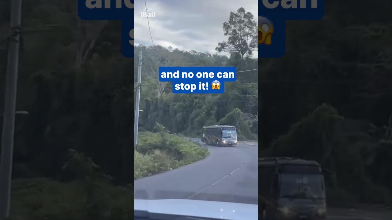 Out-of-control bus rolls down steep hill