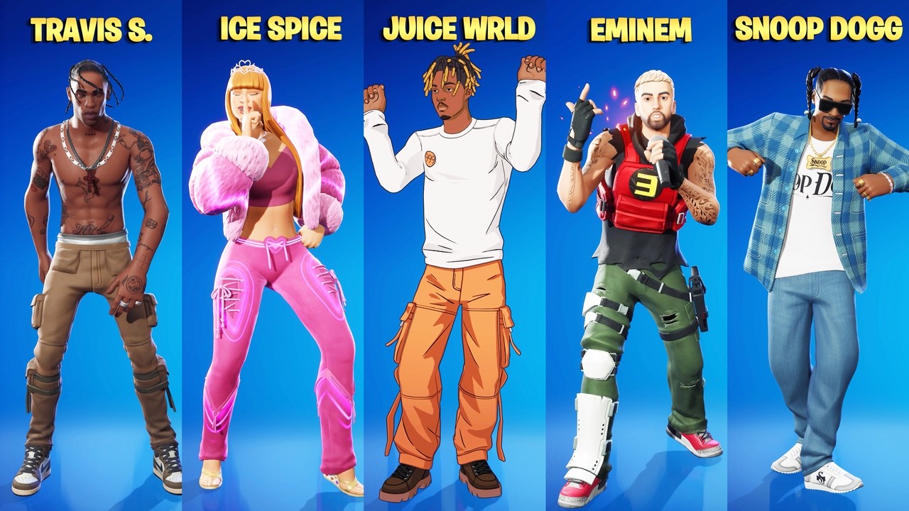Все скины, танцы и эмоции из серии Fortnite Icon (Juice WRLD, Lucid Dreams Eminem, Godzilla)