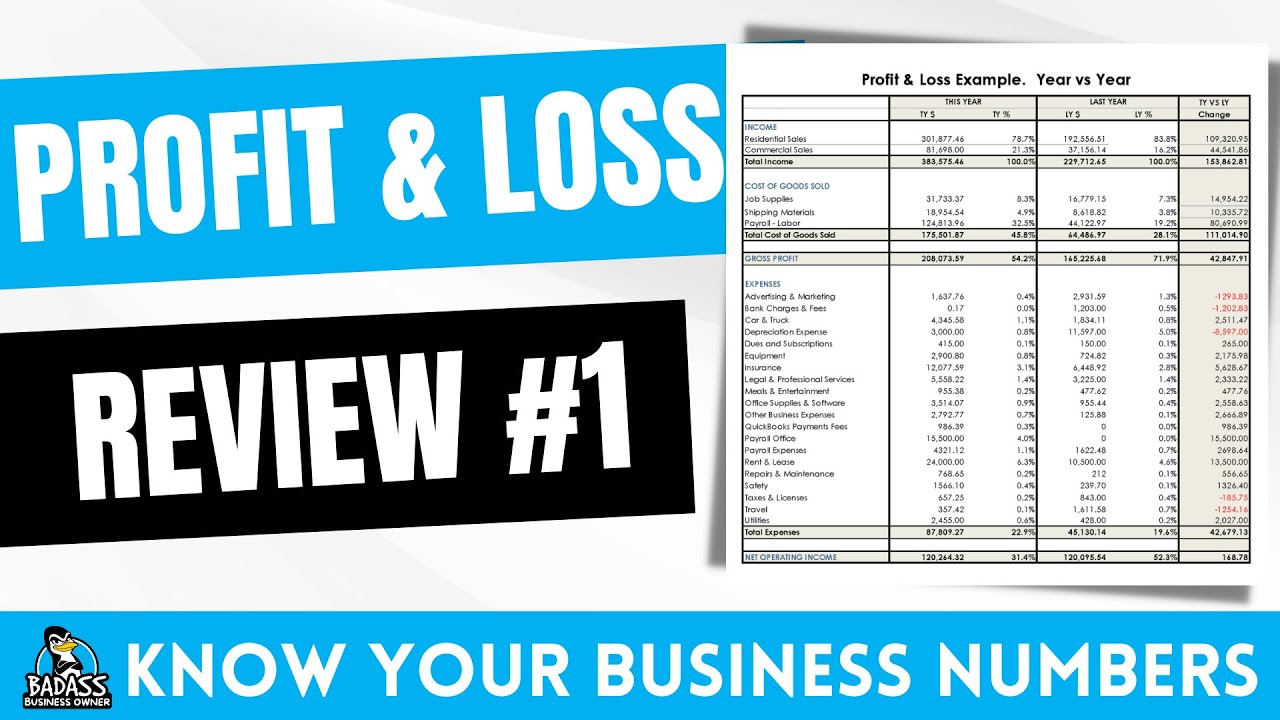 Profit & Loss Income Statement Review #1 – This Year vs Last Year