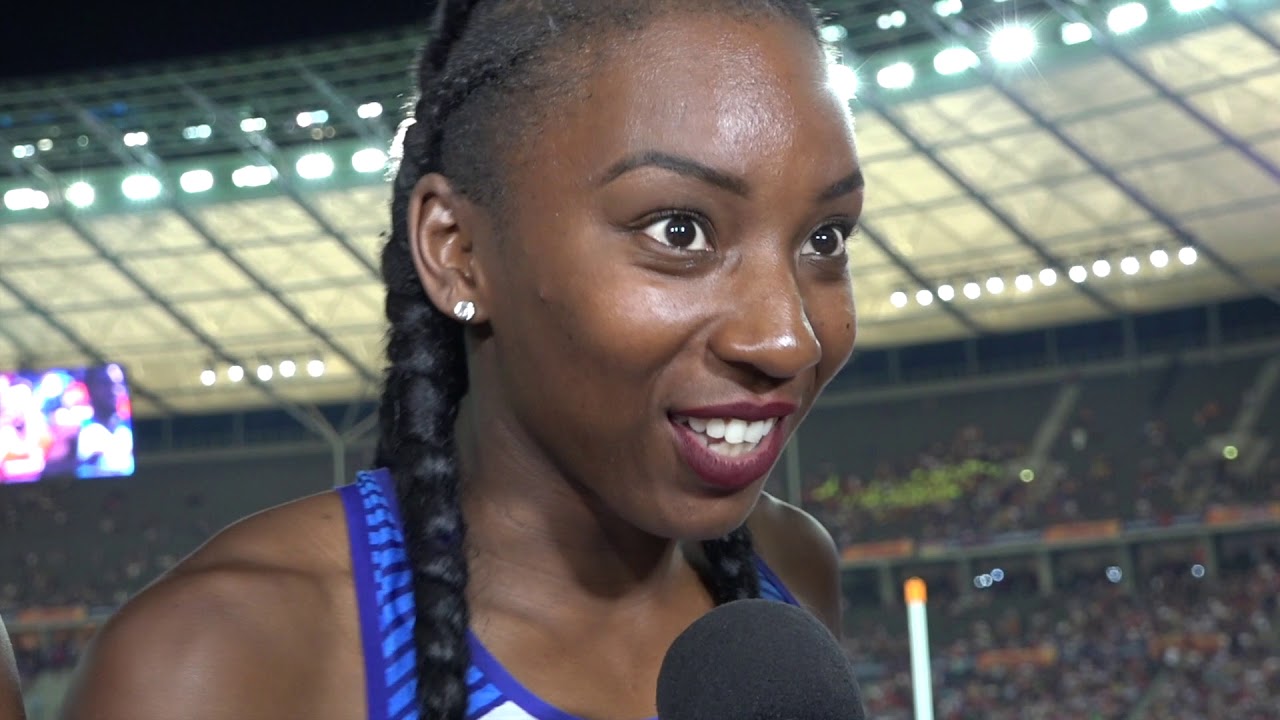 Great Britain & NI (GBR) after winning gold in the women's 4x100m