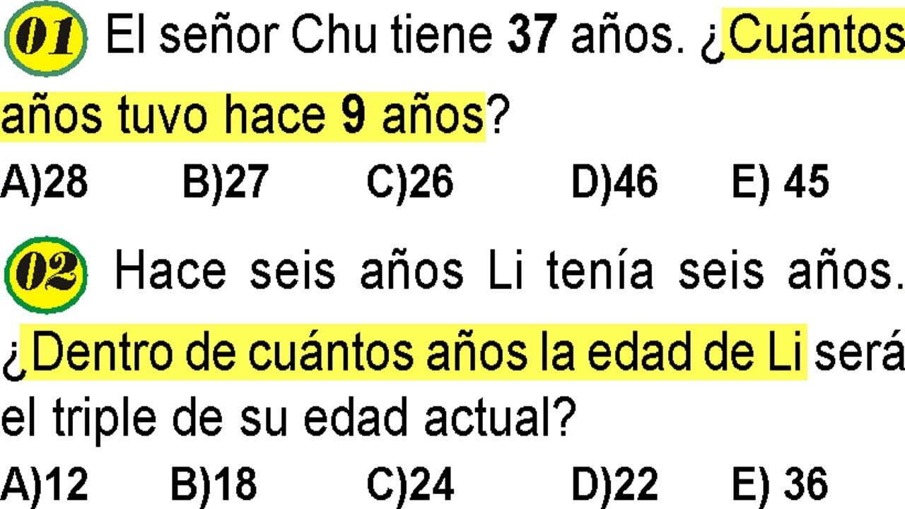 PROBLEMAS SOBRE EDADES EJEMPLOS Y EJERCICIOS RESUELTOS DE RAZONAMIENTO MATEMÁTICO