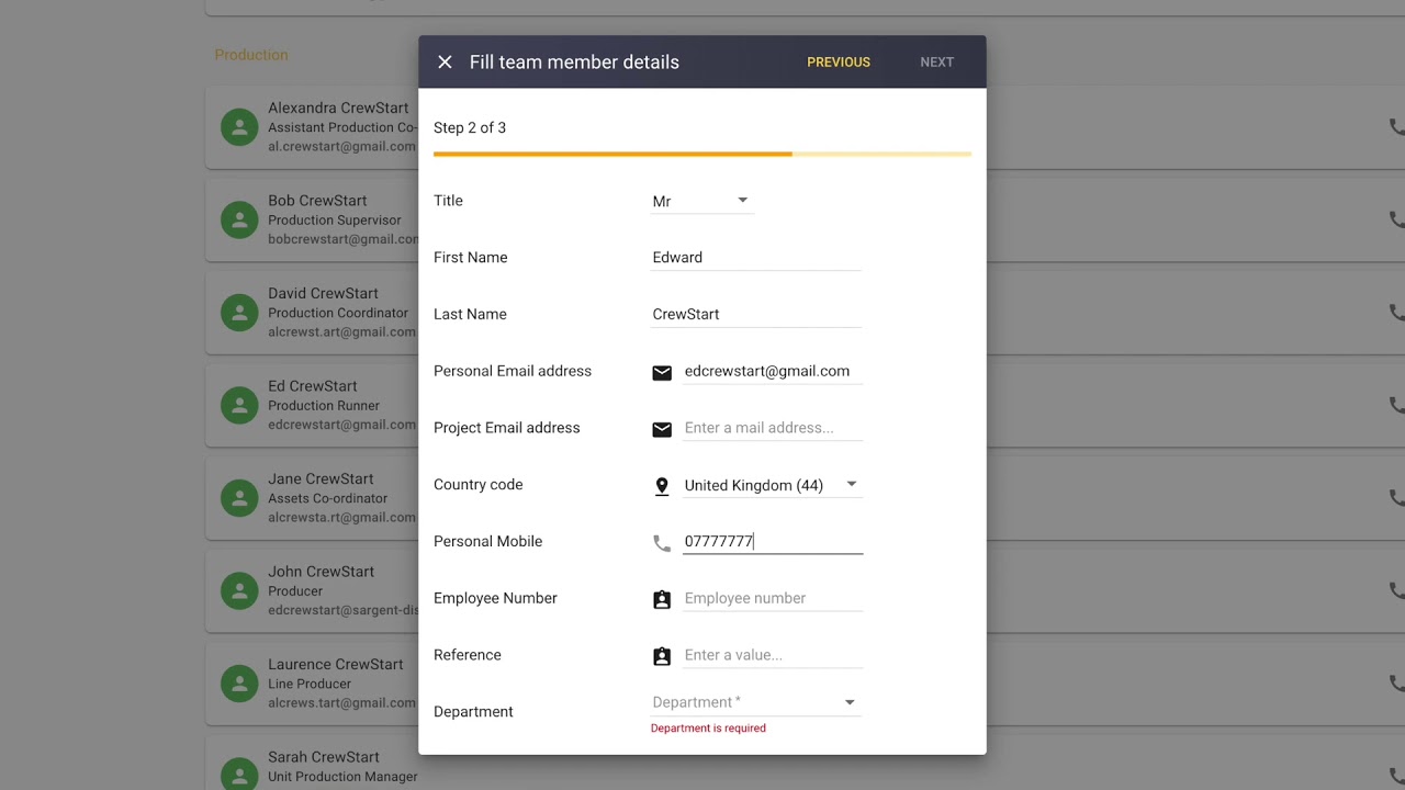 CrewStart&trade; - Inviting a team member