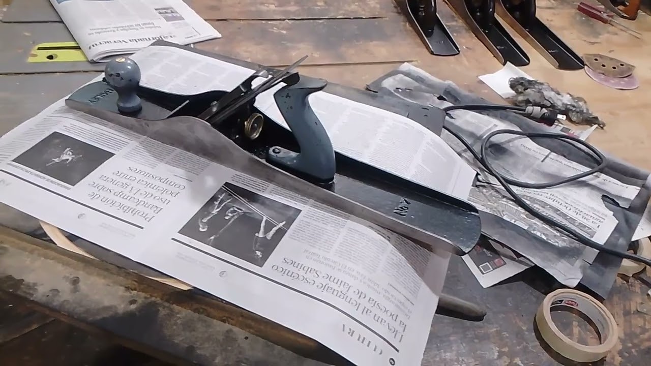 Etapa intermedia de la restauración de el cepillo STANLEY BAILEY No 7 SWEETHEARTH, Tipo 13