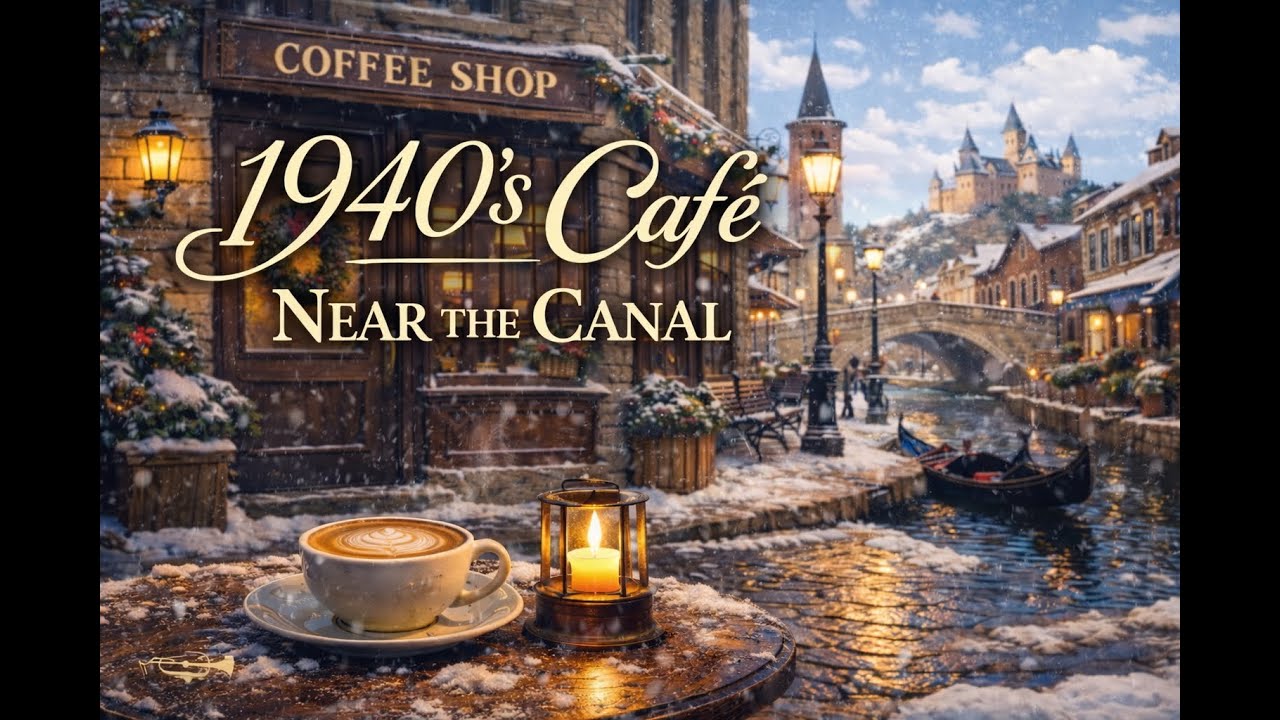A 1940’s Café Near the Canal | Elegant Winter Streets & Quiet Jazz