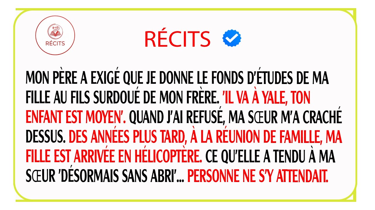 Elle m’a craché au visage... 15 ans après, ma fille arrive en hélicoptère et choque ma famille !