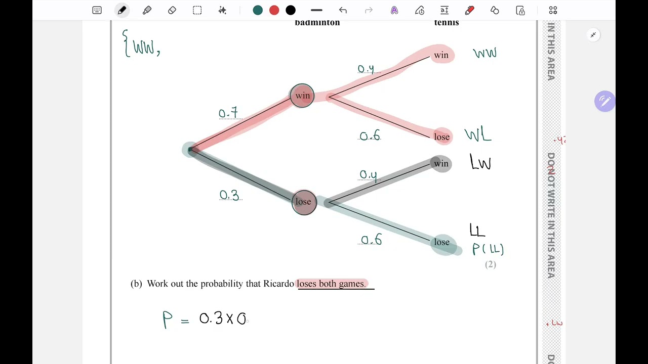 [Mock Exam Paper 1] Question 12 - Probability Tree Diagrams - IGCSE Edexcel Maths