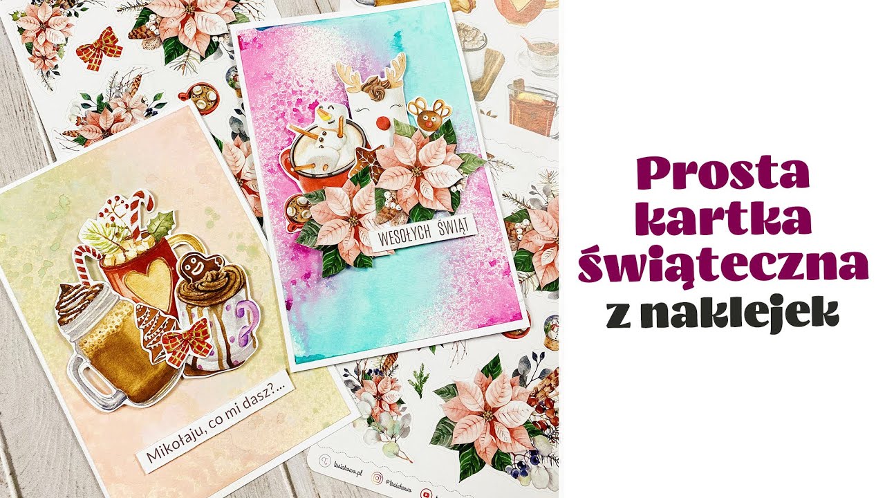 Kartka z naklejek? Tak! Da się 😀 | Mgiełkowe tło na kartce świątecznej