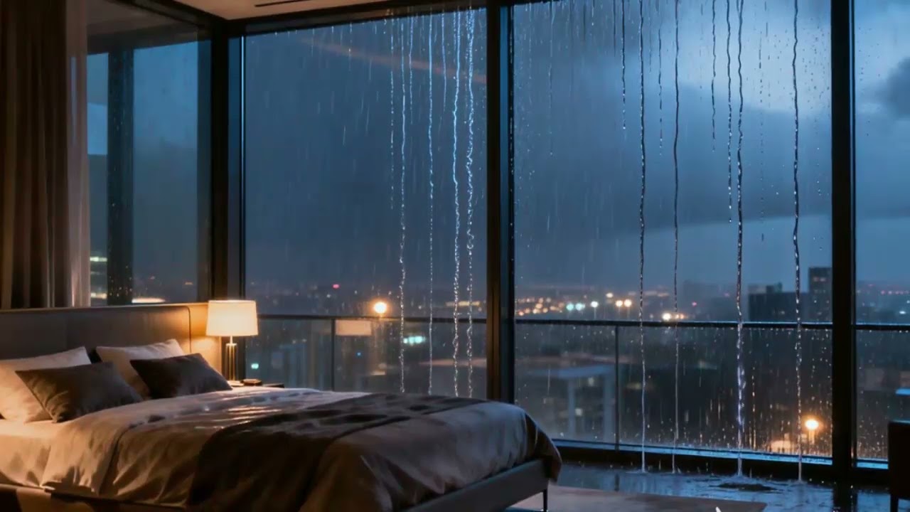 Heavy Rain in Luxury Penthouse 🌙 City Storm for Deep Sleep
